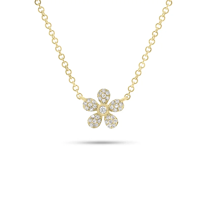 Pave Diamond Daisy Pendant Necklace