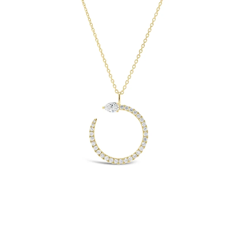 Diamond Open Circle Pendant Necklace with Pear-Shaped Diamond