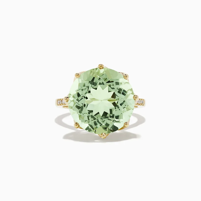 14K Yellow Gold Green Amethyst and Diamond Cocktail Ring, 11.95 TCW