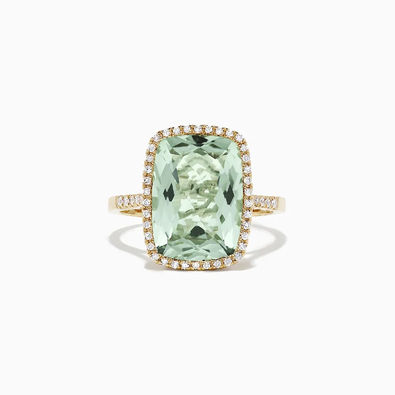 14K Yellow Gold Green Amethyst and Diamond Ring, 7.16 TCW