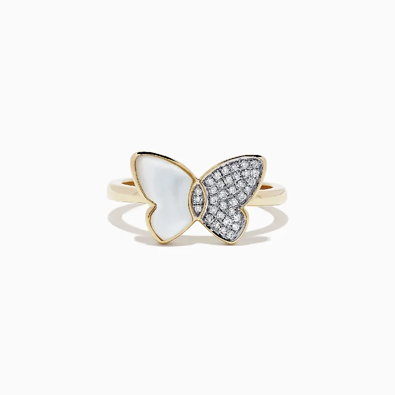 Nature 14K Gold Mother of Pearl and Diamond Ring, 0.11 TCW