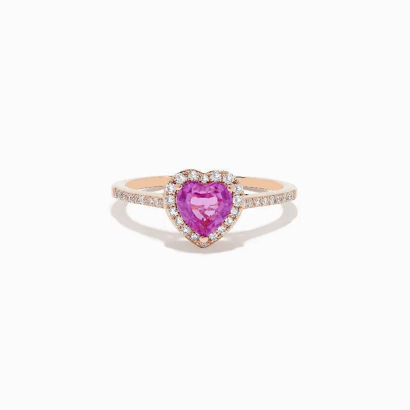 Novelty 14K Rose Gold Pink Sapphire and Diamond Heart Ring