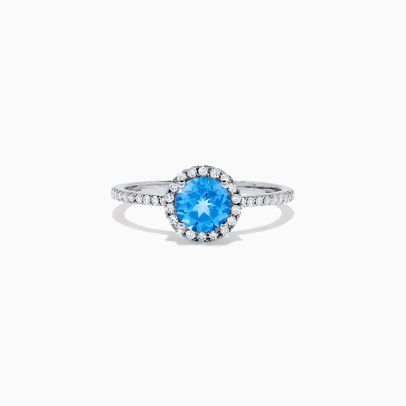 Ocean Bleu 14K White Gold Blue Topaz and Diamond Ring, 1.12 TCW