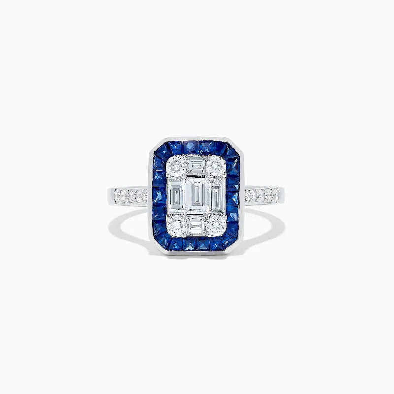 Royale Bleu 14K White Gold Blue Sapphire and Diamond Deco Ring