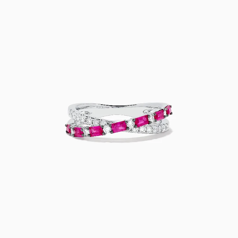 Ruby Royale 14K White Gold Ruby and Diamond Crossover Band