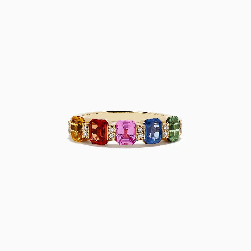 Watercolors 14K Yellow Gold Multi Sapphire and Diamond Ring, 2.50 TCW