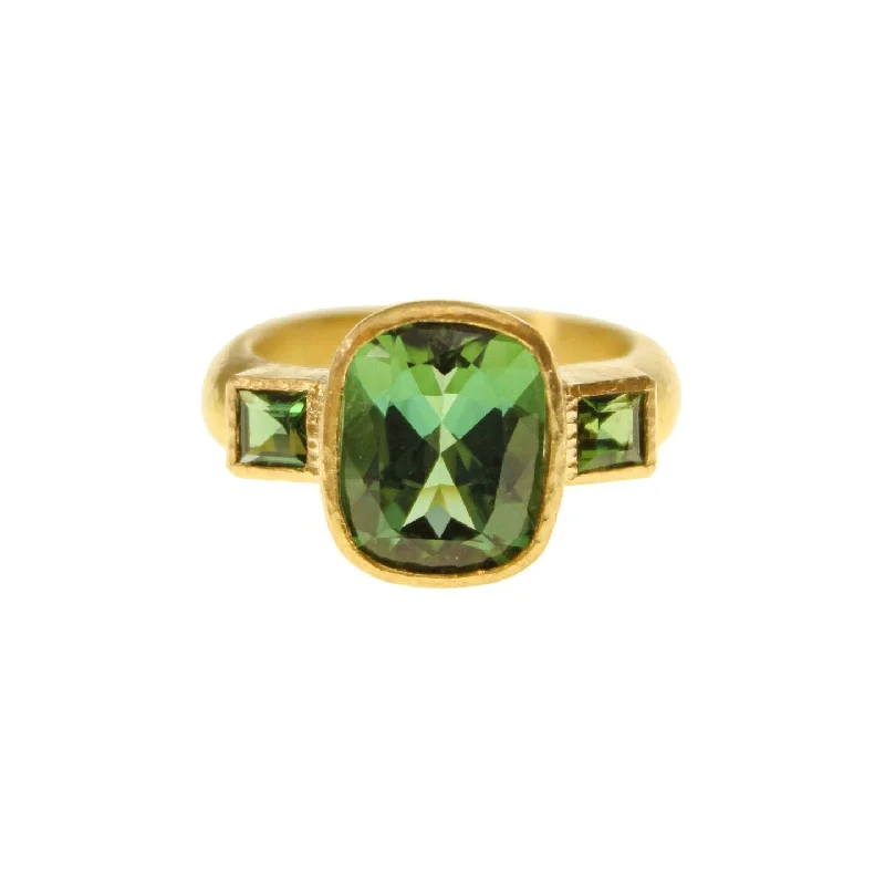 Elizabeth Locke Faceted Green Tourmaline Three-Stone Ring