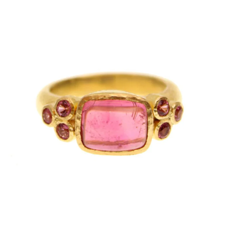 Elizabeth Locke Pink Tourmaline Cabochon & Faceted Triad Ring