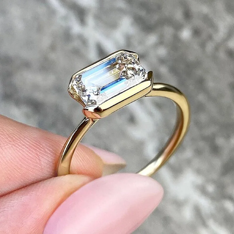 14K Emerald Cut Moissanite Engagement Ring Yellow Gold