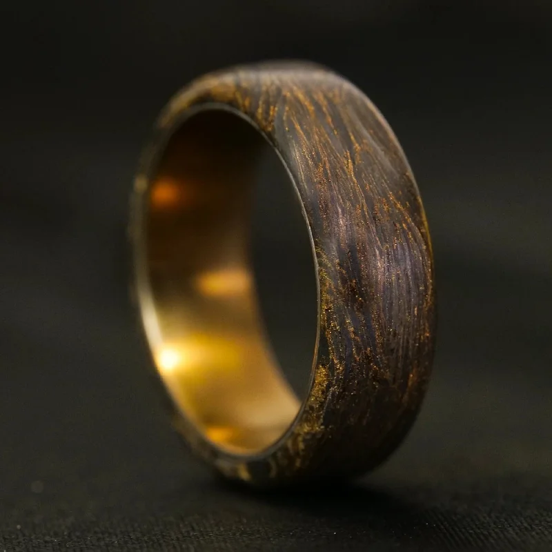 Gold Burl Carbon Fiber Ring with Bronze Titanium Liner