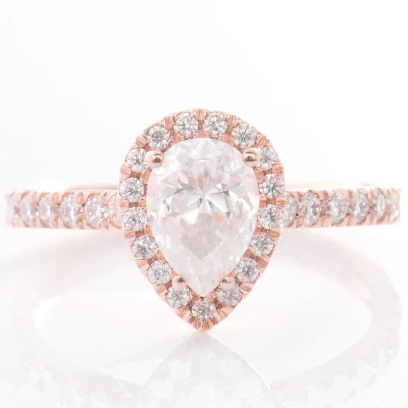 14 k Rose Gold Pear Engagement Ring With Halo Setting