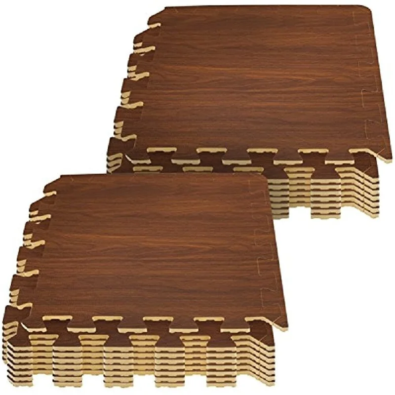 Interlocking Floor Mat - Wood Print, 16 Pieces