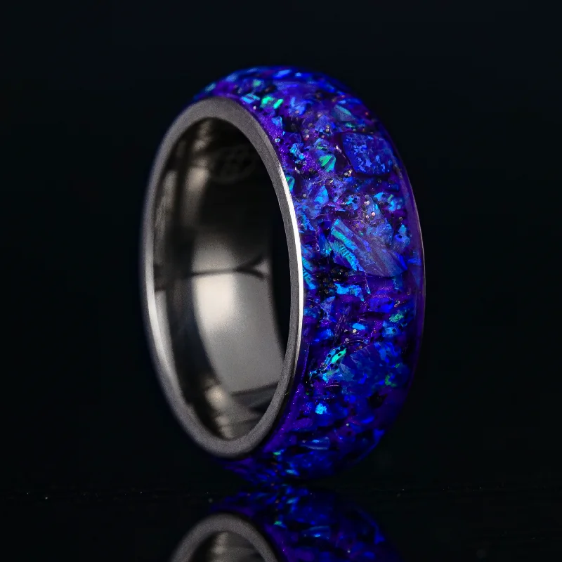 Lavender Opal Halo Glowstone Ring on Titanium