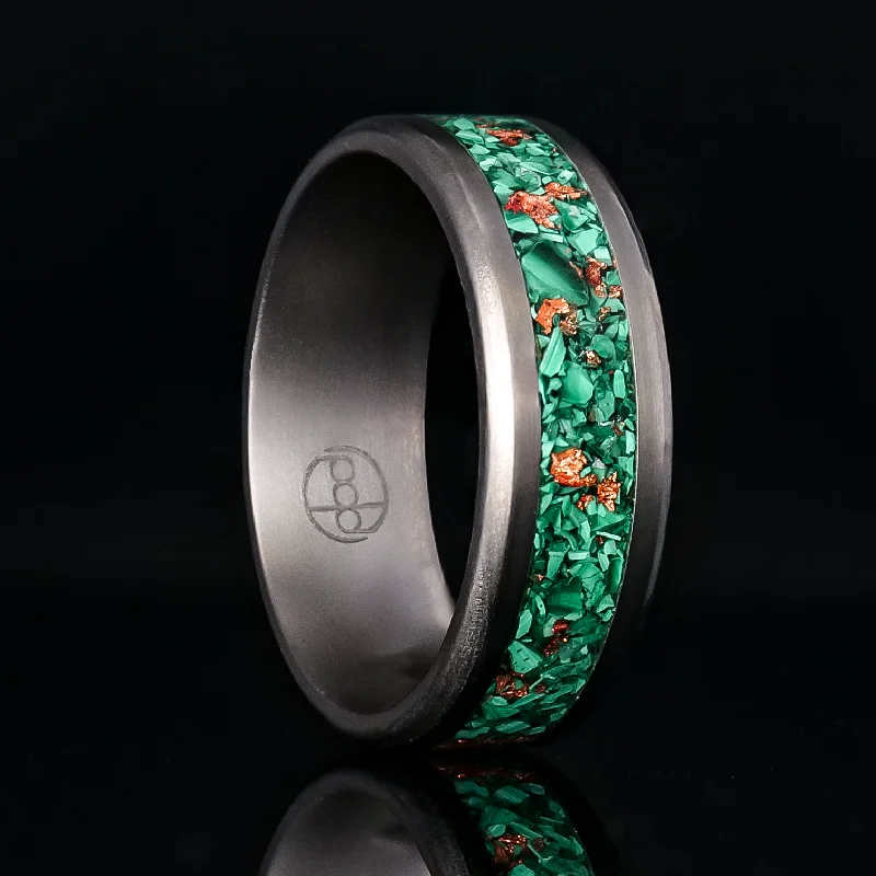 Malachite and Rose Gold Glowstone Ring on Titanium