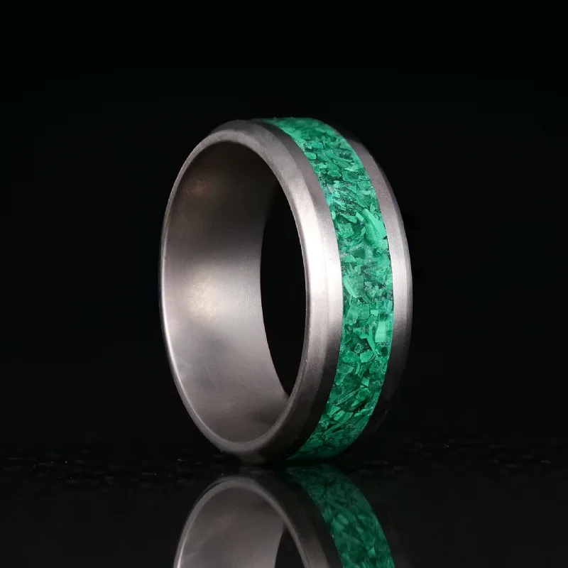 Malachite Glowstone Ring on Titanium