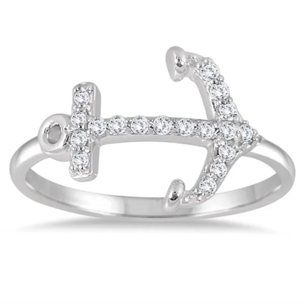 Marquee 1/5 Carat Diamond Anchor Ring in 14K White Gold