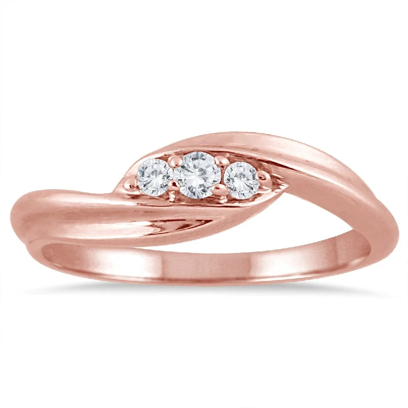 Marquee 1/8 Carat TW Diamond Three Stone Ring in 10K Rose Gold