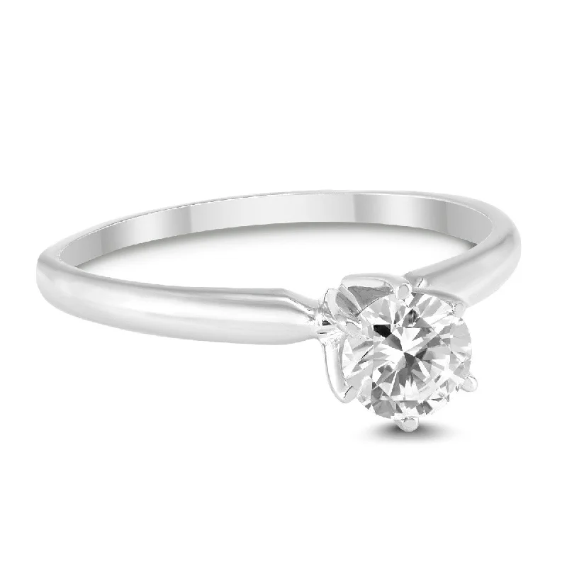 Marquee Certified 1/2 Carat Round Diamond Solitaire Ring in 14K White Gold (H-I Color, SI1-SI2 Clarity)