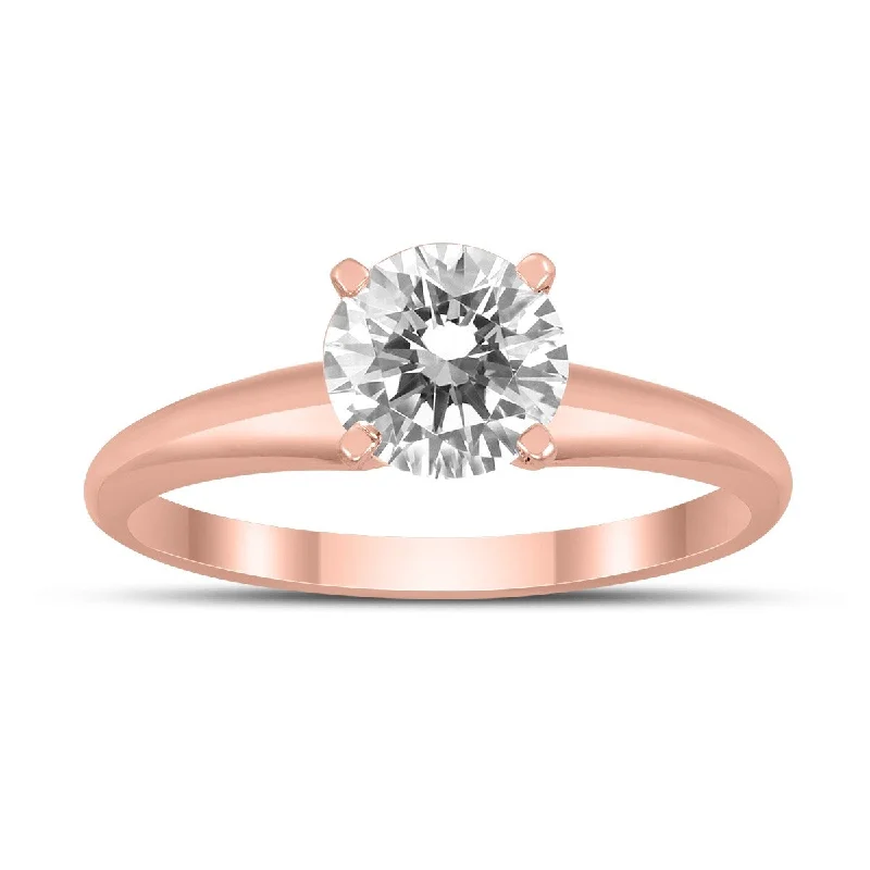 Marquee Certified 1 Carat Diamond Solitaire Ring in 14K Rose Gold (J-K Color, I2-I3 Clarity)