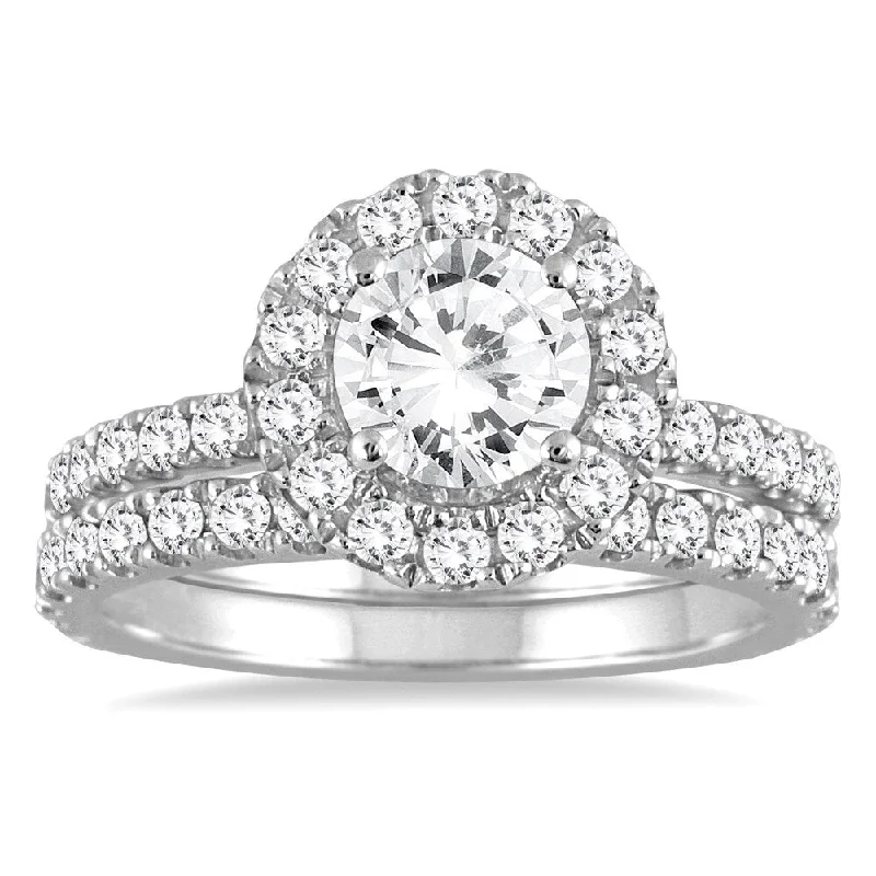 Marquee Certified 2 Carat TW Diamond Halo Bridal Set in 14K White Gold (I-J Color, I2-I3 Clarity)