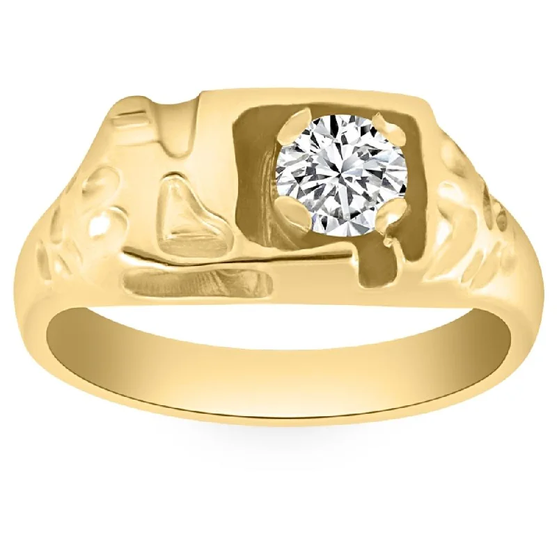 Men's 5/8CT Diamond Solitaire Nugget Ring 10k Yellow Gold