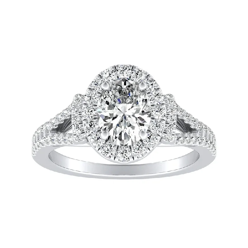 Modern Split-shank Oval Diamond Engagement Ring 1 1/3cttw 14k Gold by Auriya