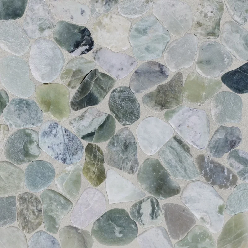 Ocean Green Sliced Pebble Mosaic, Backsplash Kitchen Walls, Shower and Bathroom Floors 12" X 12" (5 Sqft per case)