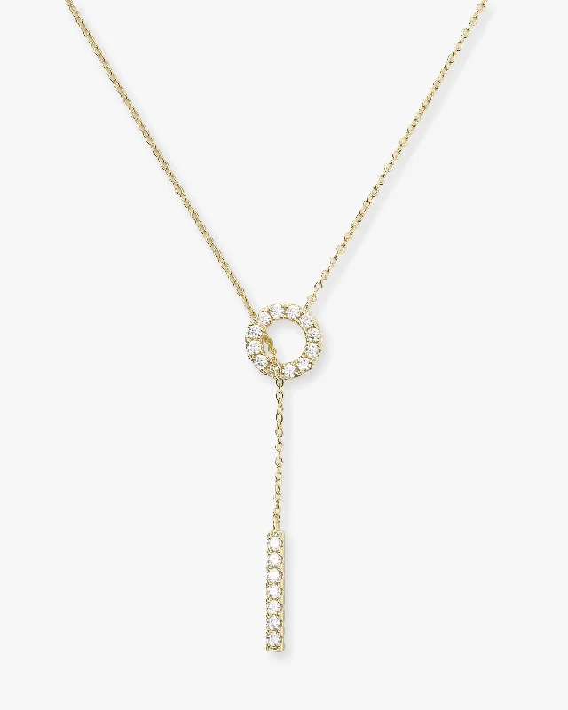 "Oh She Fancy" Lariat Necklace - Gold|White Diamondettes