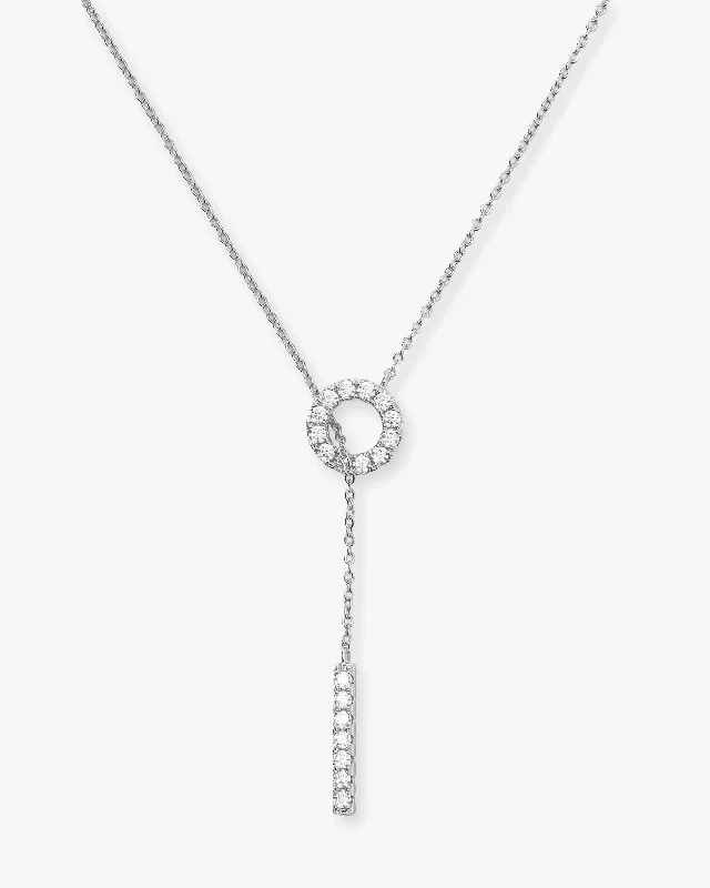 "Oh She Fancy" Lariat Necklace - Silver|White Diamondettes