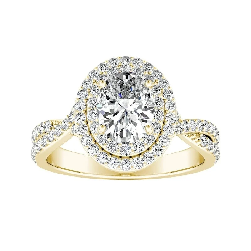 Oval-cut Double Halo Diamond Engagement Ring 3/4cttw 18k Gold by Auriya (I-J, I1-I2)