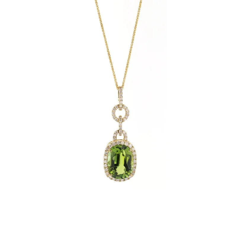 Oval Green Tourbmaline & Diamond Halo Pendant Necklace