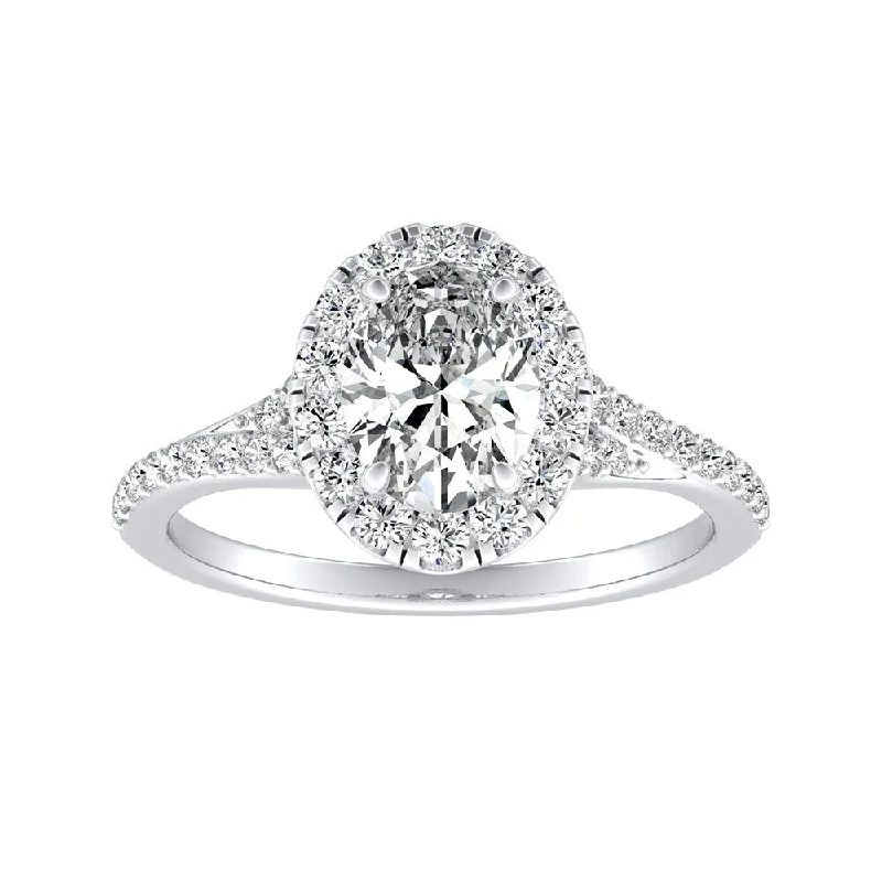 Oval Shape 1 1/3cttw 14k Gold Halo Diamond Engagement Ring by Auriya (I-J, I1-I2)