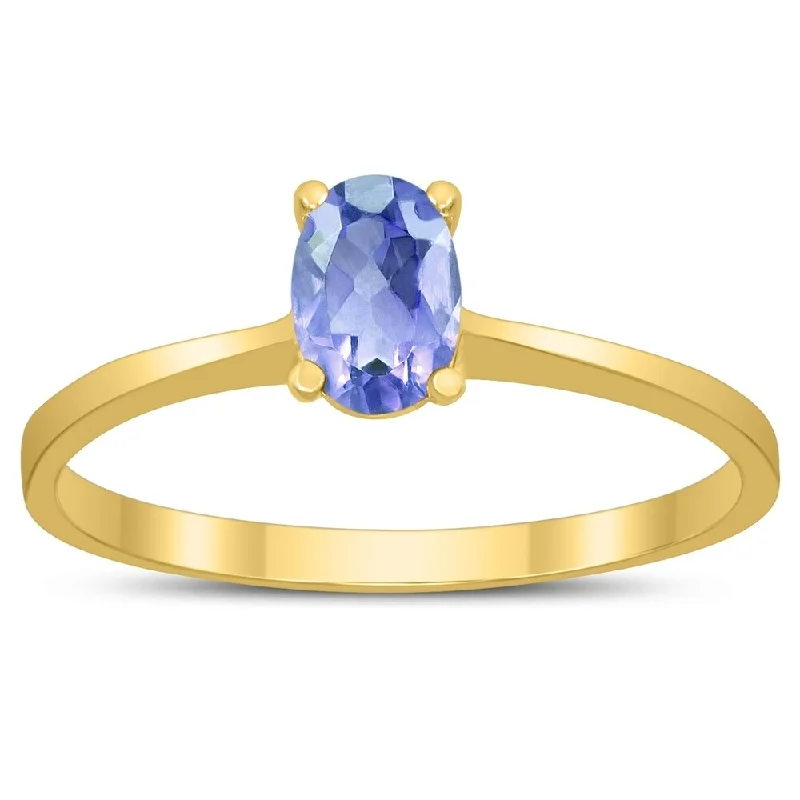 Oval Solitaire 6X4MM Tanzanite Ring in 10K Yellow Gold