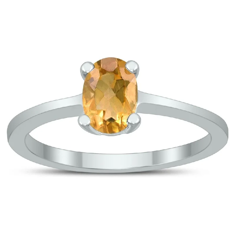 Oval Solitaire 7X5MM Citrine Ring in 10K White Gold