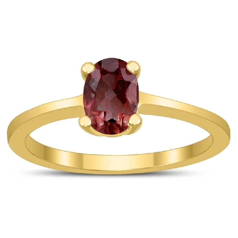 Oval Solitaire 7X5MM Garnet Ring in 10K Yellow Gold