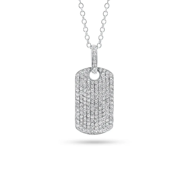 Pave Diamond Dog Tag Necklace with Diamond Bail