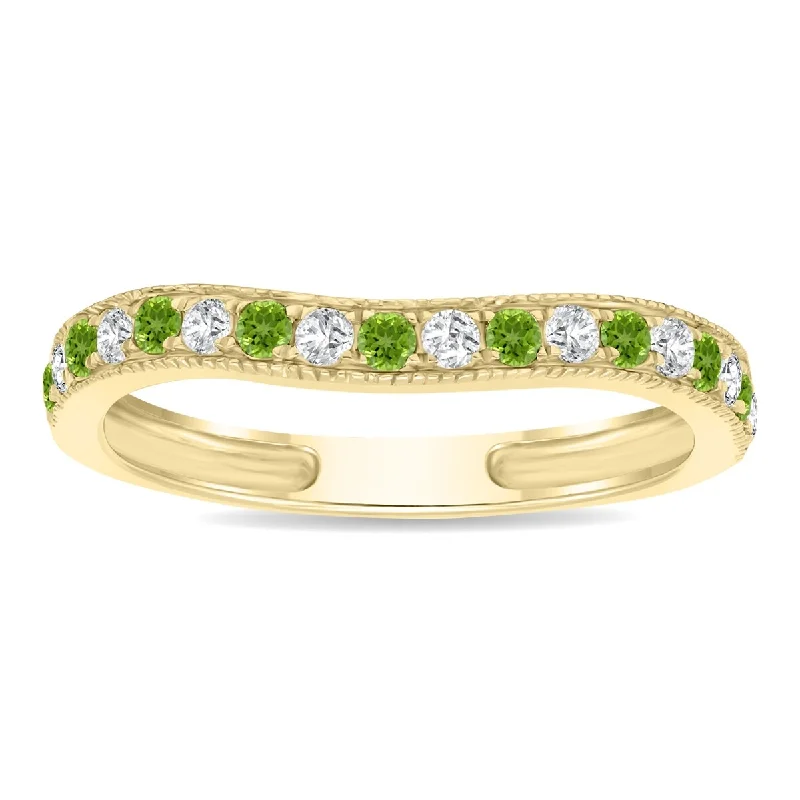 Peridot and Diamond Channel Set Wedding Band in 10K Yellow Gold