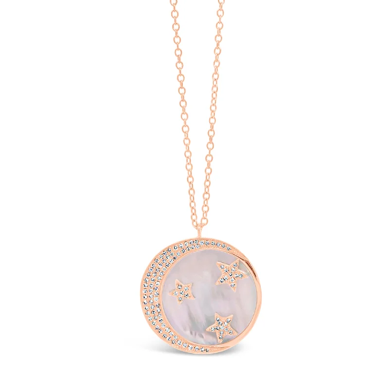 Pink Mother of Pearl Pendant with Diamond Moon & Stars