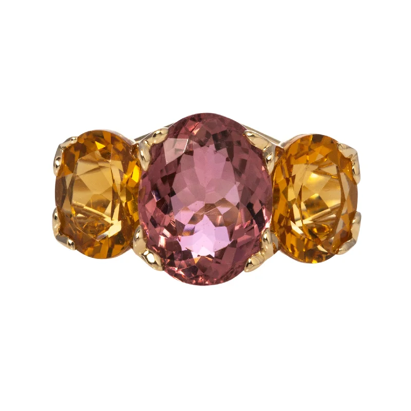 Pink Tourmaline & Citrine 14K Gold River Ring