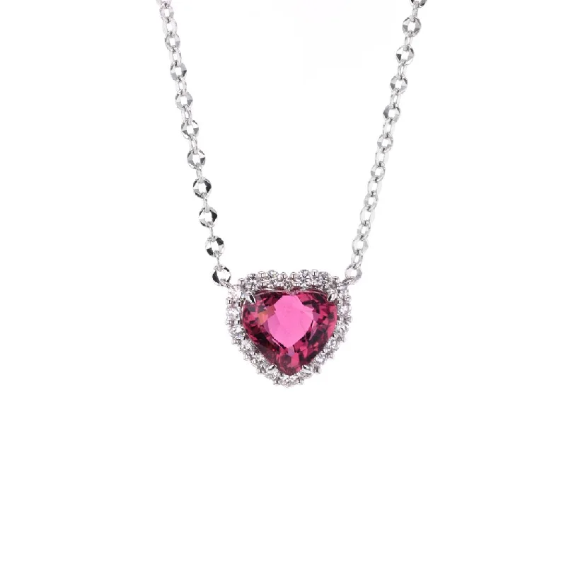 Pink Tourmaline & Diamond Heart Pendant Necklace