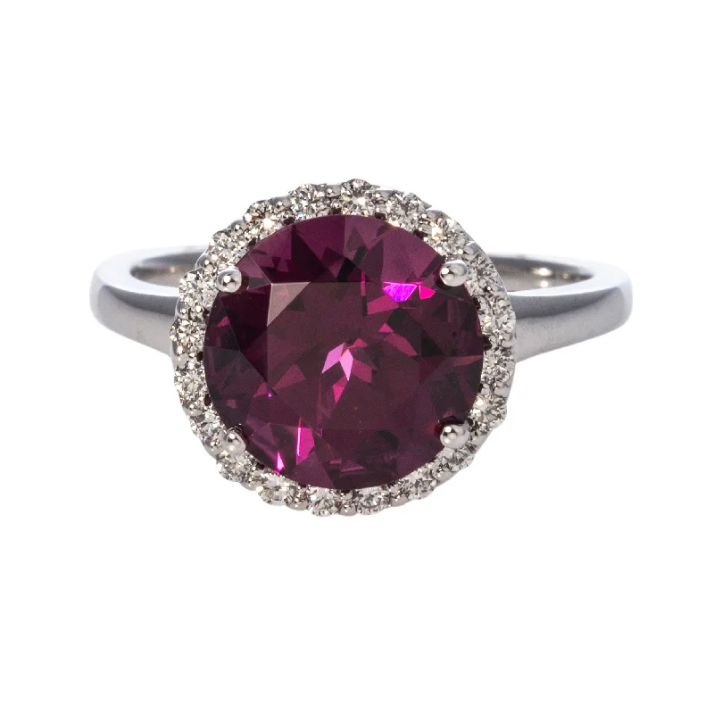 4.5ctw Rhodolite Garnet & Diamond Halo 14K White Gold Ring