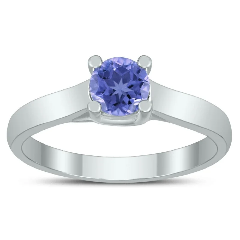 Round 5MM Tanzanite Cathedral Solitaire Ring in 10K White Gold