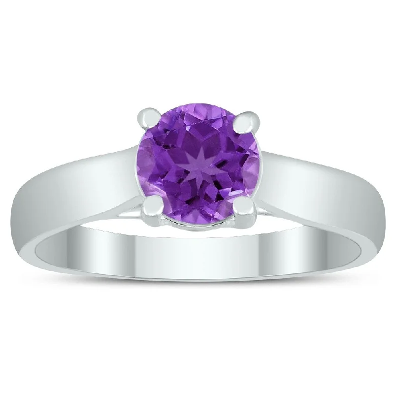 Round 6MM Amethyst Cathedral Solitaire Ring in 10K White Gold