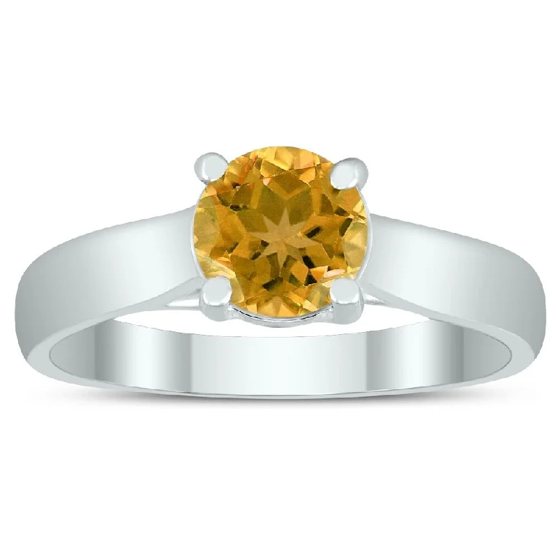 Round 6MM Citrine Cathedral Solitaire Ring in 10K White Gold