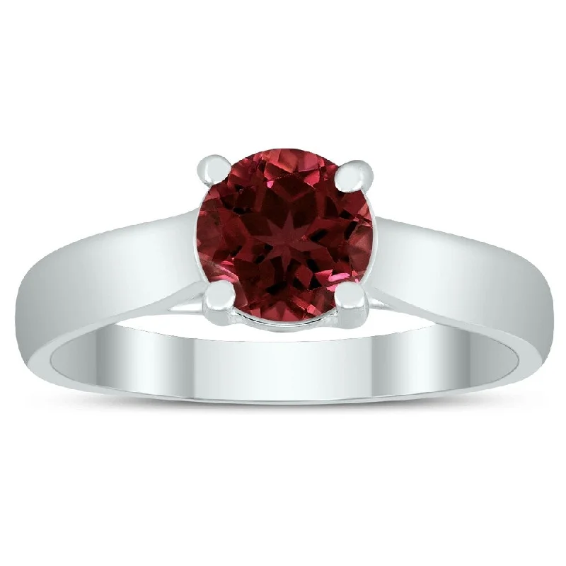 Round 6MM Garnet Cathedral Solitaire Ring in 10K White Gold