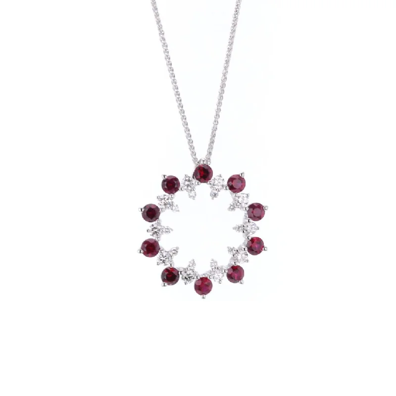 Ruby & Diamond Circle Pendant Necklace