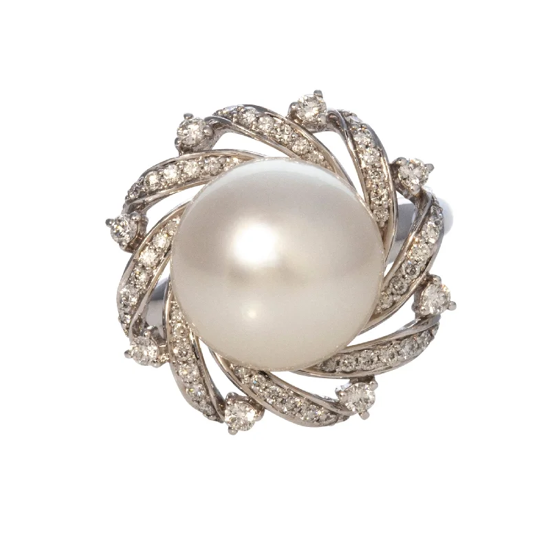 South Sea Pearl & Diamond 18K White Gold Ring