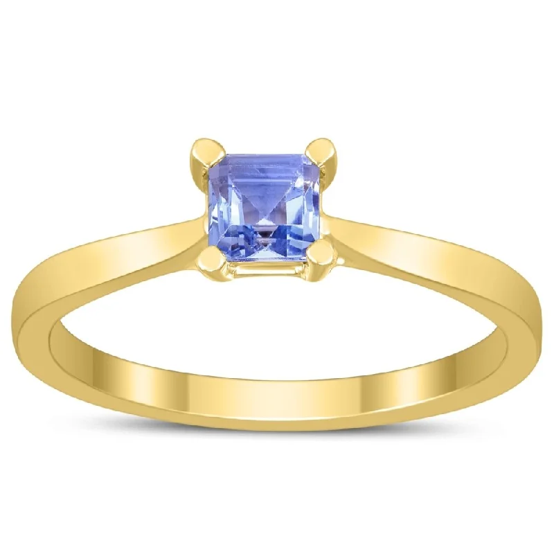 Square Princess Cut 4MM Tanzanite Solitaire Ring in 10K Yellow Gold