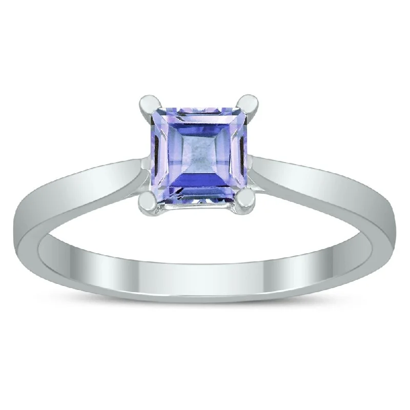 Square Princess Cut 5MM Tanzanite Solitaire Ring in 10K White Gold