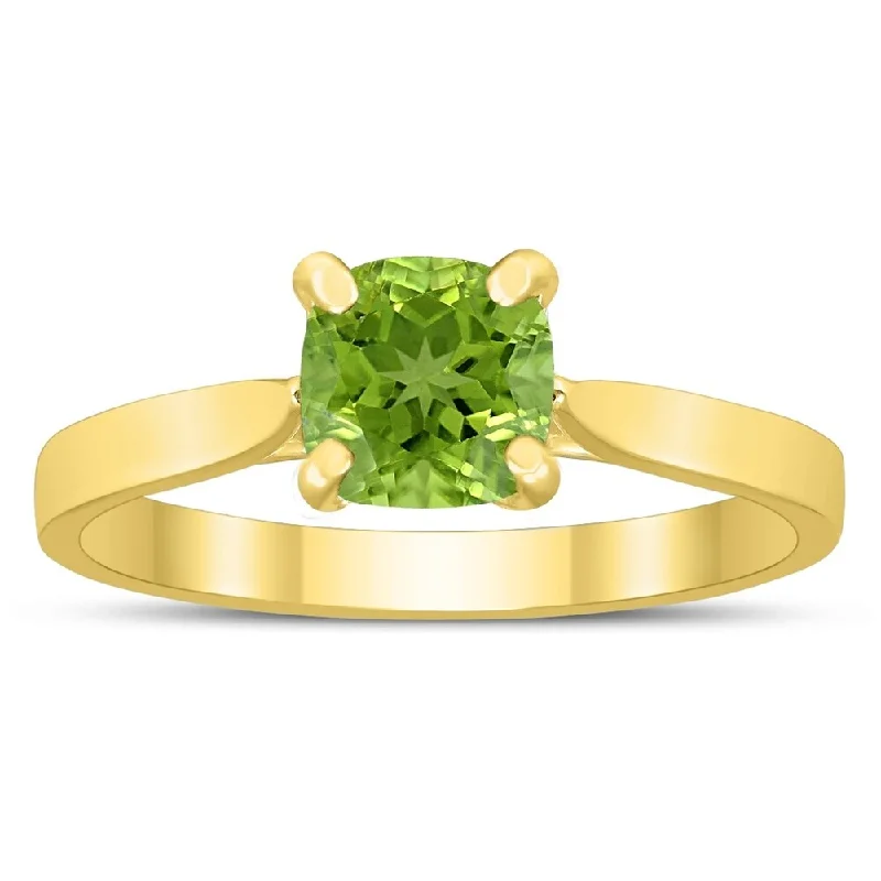 Square Princess Cut 6MM Peridot Solitaire Ring in 10K Yellow Gold